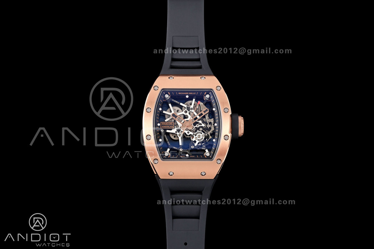 Mille Studio RM035 Americas RG Skeleton Dial on Black Rubber Strap RMUL1 Super Clone Free Sprung